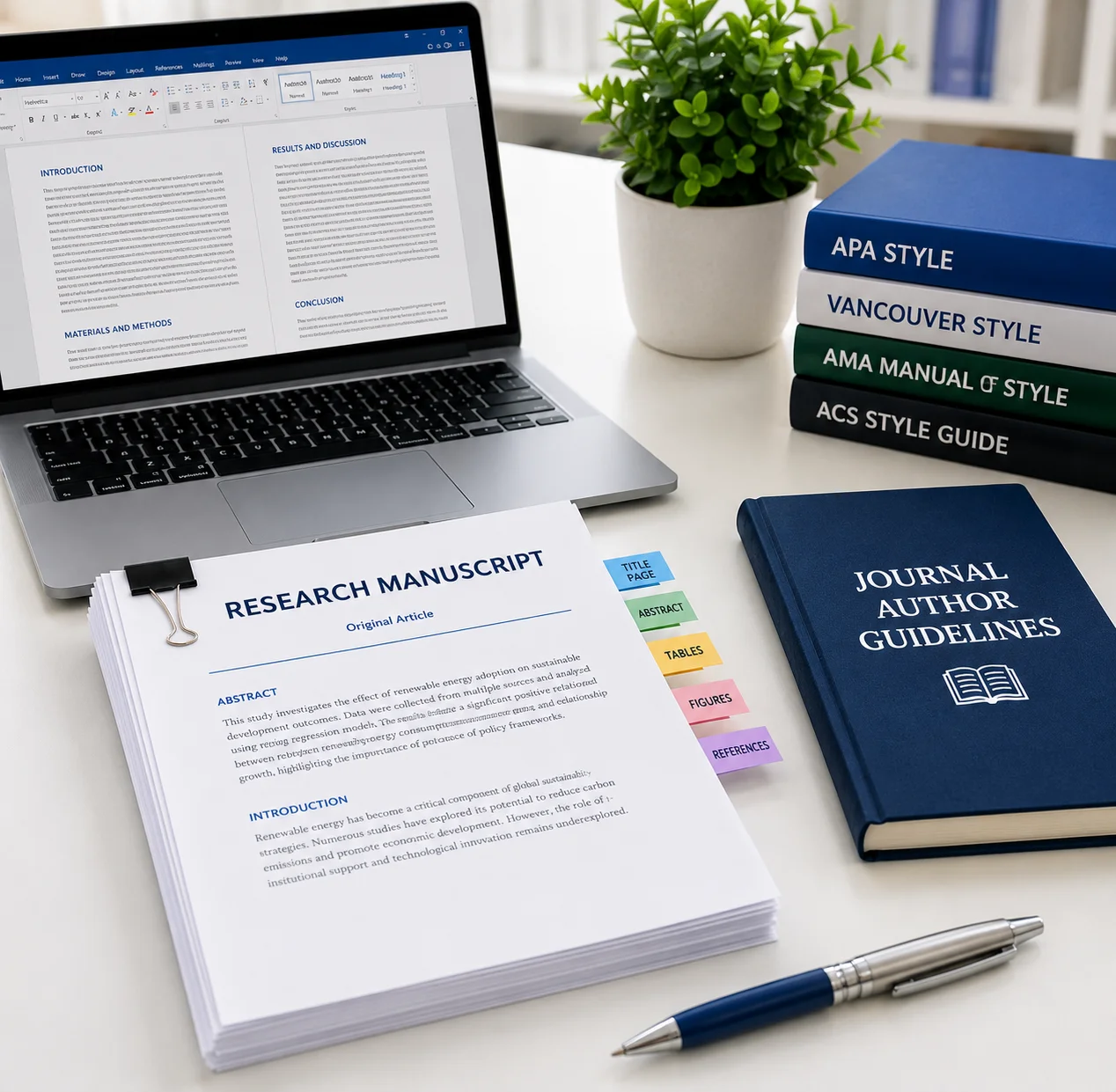 Editor formatting a research manuscript to a journal's author guidelines